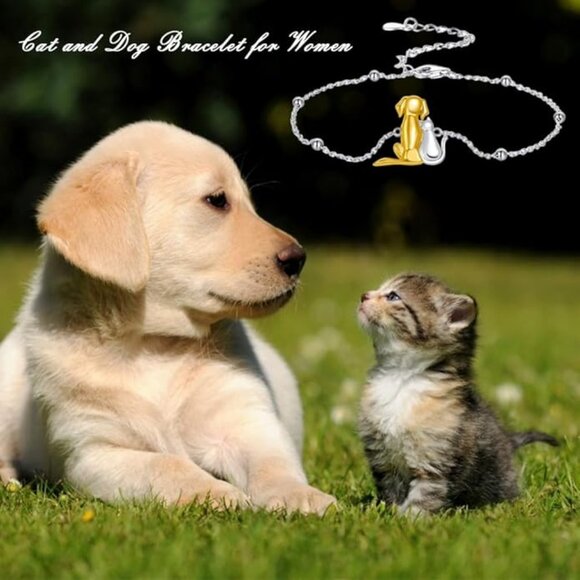 Cat and Dog Bracelet 925 Sterling Silver Adjustable Chain NWT - Picture 1 of 6